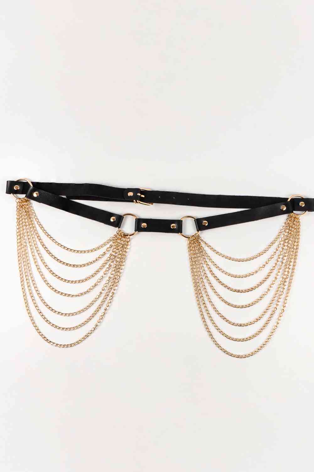 Noir Elegance Pleated Chain Belt