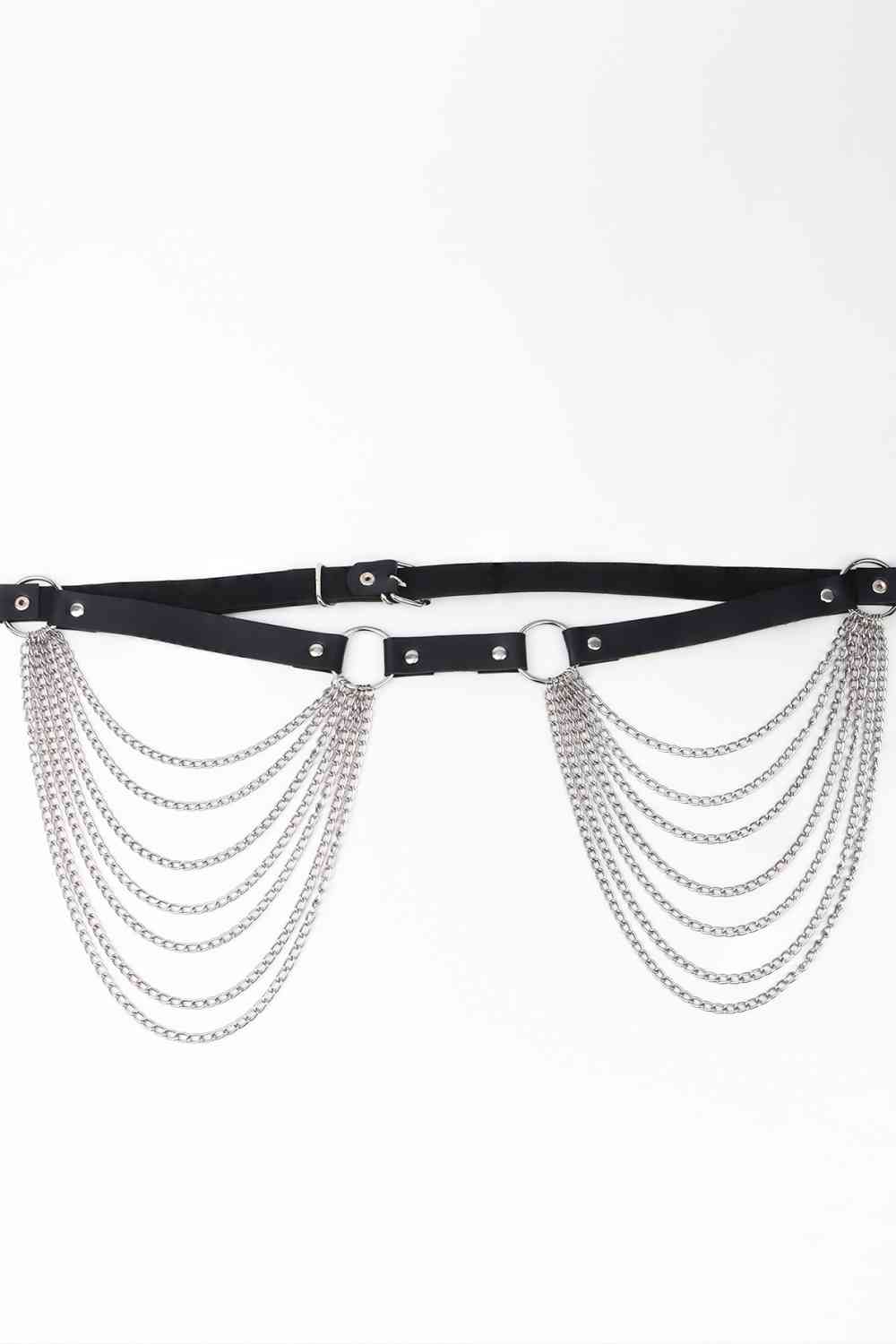 Noir Elegance Pleated Chain Belt
