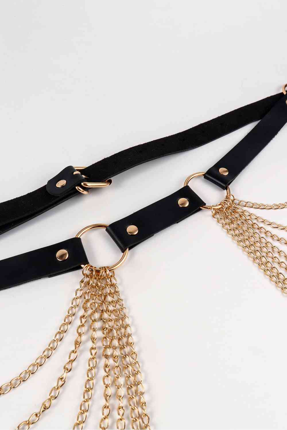 Noir Elegance Pleated Chain Belt