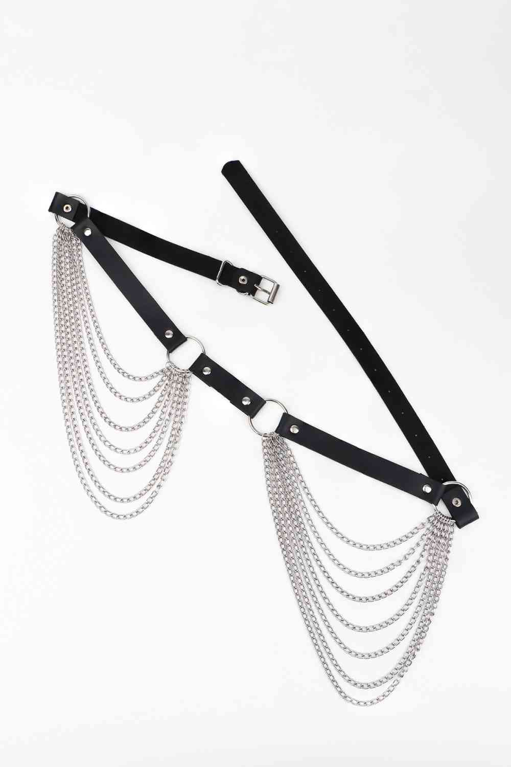 Noir Elegance Pleated Chain Belt